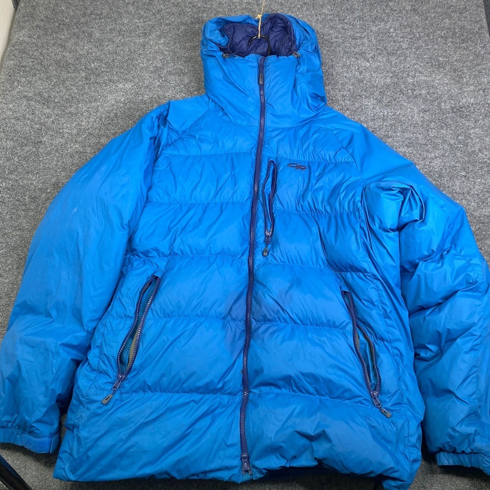 Outdoor Research Super Alpine Down Parka Mens XXL Blue Puffer Jacket 277570 V042